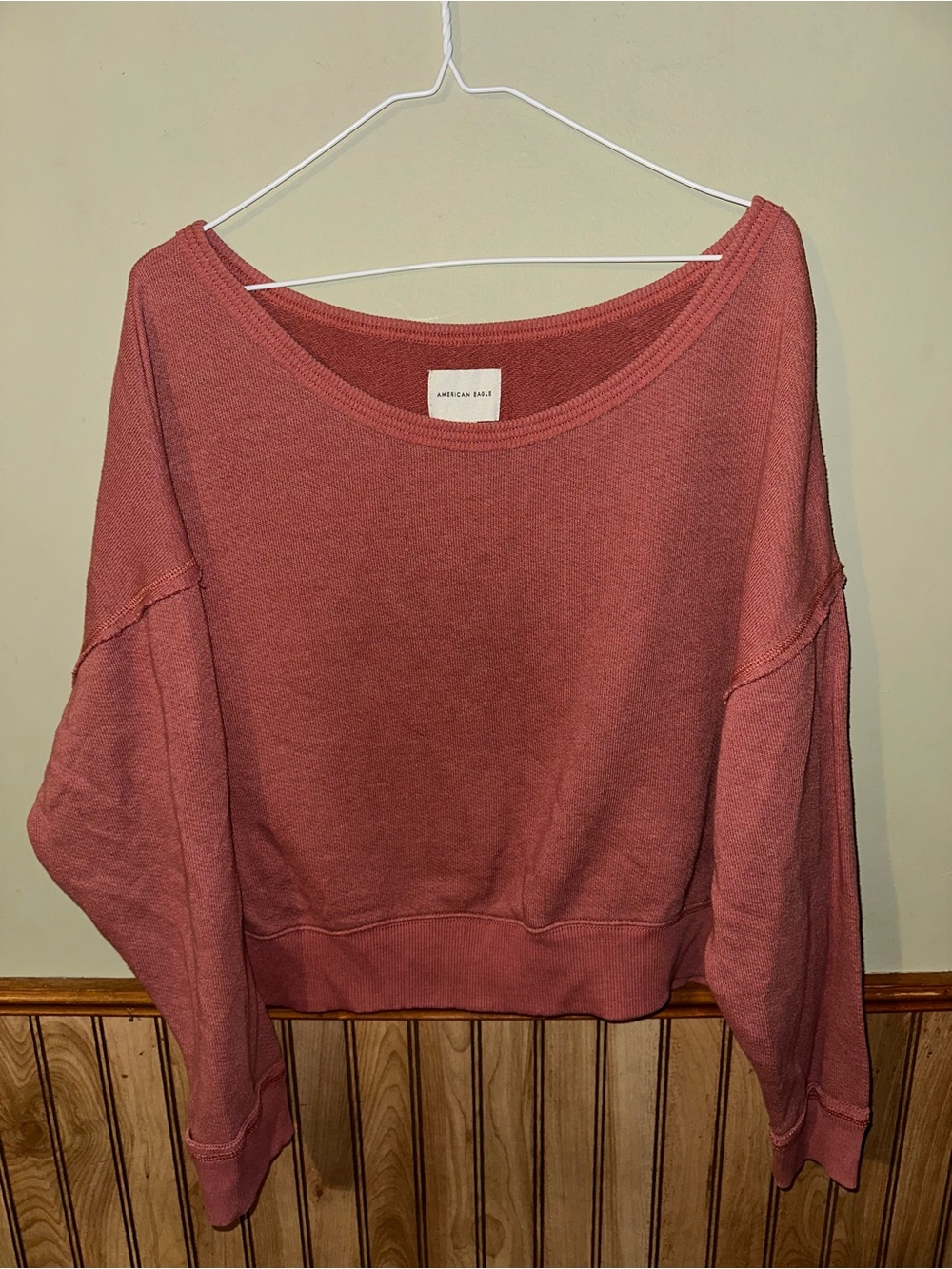 American Eagle Outfitters Rose-Pink Boatneck Pullover Sweatshirt